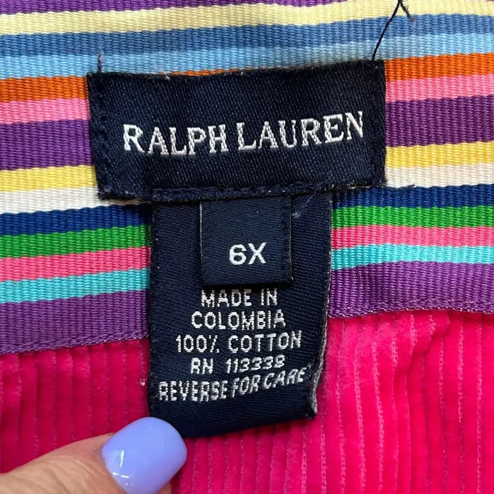 Ralph Lauren cotton corduroy girls' jumper dress in Hot  pink size 6X